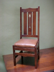 Gustav Stickley-Harvey Ellis Inspired High Back Inlaid Dining Chair.